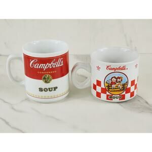 Campbell's Soup Cup Coffee Mug Teacup 10oz 8oz Porcelain 2000 Kids 3 1/2" 3" x2